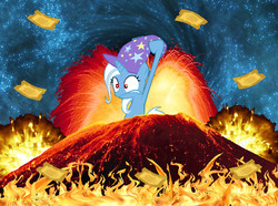 Size: 1002x745 | Tagged: safe, artist:memorible, trixie, pony, unicorn, g4, female, filly, mare, solo, ticket, volcano