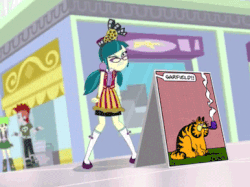 Size: 386x288 | Tagged: safe, edit, edited screencap, screencap, cherry crash, juniper montage, cat, equestria girls, equestria girls specials, g4, my little pony equestria girls: mirror magic, angry, animated, background human, female, funny, garfield, gif, male, meme, now where could my pipe be, pipe, poster, smoking, that human sure does hate signs