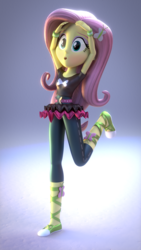 Size: 1080x1920 | Tagged: safe, artist:efk-san, fluttershy, equestria girls, equestria girls specials, g4, my little pony equestria girls: dance magic, 3d, ballet, ballet slippers, blender, blushing, clothes, female, open mouth, raised leg, skirt, solo