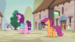 Size: 1280x720 | Tagged: safe, screencap, scootaloo, sugar belle, pony, g4, hard to say anything, butt, female, mare, plot, shimmering spectacles