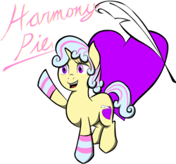 Size: 1280x1193 | Tagged: source needed, safe, artist:wordsandpunctuation, oc, oc only, oc:harmony pie, pony, unicorn, clothes, quill, simple background, socks, solo, striped socks, transparent background