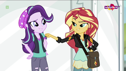 Size: 1136x640 | Tagged: safe, screencap, starlight glimmer, sunset shimmer, equestria girls, equestria girls specials, g4, mirror magic, female, geode of empathy, magical geodes, smiling