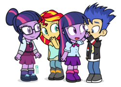 Size: 1250x900 | Tagged: safe, artist:dm29, flash sentry, sci-twi, sunset shimmer, twilight sparkle, equestria girls, g4, chibi, cute, diasentres, female, julian yeo is trying to murder us, male, shimmerbetes, ship:flashlight, shipping, simple background, straight, tinyquestria girls, transparent background, twiabetes, twolight