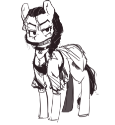 Size: 415x449 | Tagged: safe, anonymous artist, earth pony, pony, 4chan, buttsmithy, comic, crossover, drawthread, female, halfling, hobbit, monochrome, ponified, simple background, solo, vera tolman, webcomic, white background