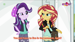 Size: 1920x1090 | Tagged: safe, screencap, starlight glimmer, sunset shimmer, equestria girls, equestria girls specials, g4, my little pony equestria girls: mirror magic, geode of empathy, lidded eyes, magical geodes, subtitles, teletoon
