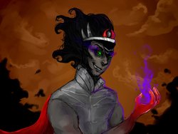 Size: 1032x774 | Tagged: safe, artist:gingerady, king sombra, human, umbrum, g4, dark magic, evil grin, grin, humanized, magic, male, shadow, smiling, solo, sombra eyes