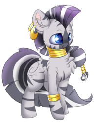Size: 2800x3500 | Tagged: safe, artist:madacon, zecora, zebra, g4, chest fluff, cute, ear piercing, female, high res, hnnng, piercing, simple background, smiling, solo, transparent background, zecorable