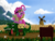 Size: 2048x1536 | Tagged: safe, artist:qzygugu, gummy, pinkie pie, alligator, earth pony, pony, g4, clothes, cloud, duo, fangs, female, goggles, map, mare, mountain, scenery, sign, sky, tongue out, travelling, windmill