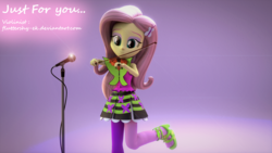 Size: 1920x1080 | Tagged: safe, artist:efk-san, fluttershy, butterfly, equestria girls, g4, 3d, bow (instrument), clothes, cute, female, high heels, microphone, musical instrument, raised leg, solo, violin