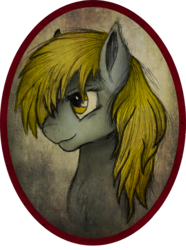 Size: 1859x2500 | Tagged: safe, artist:ancientowl, derpy hooves, pegasus, pony, g4, bust, female, hair over one eye, mare, portrait, solo