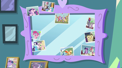 Size: 1920x1080 | Tagged: safe, screencap, applejack, discord, fluttershy, mayor mare, moondancer, owlowiscious, pinkie pie, princess cadance, princess celestia, rainbow dash, rarity, spike, twilight sparkle, alicorn, dragon, pony, celestial advice, g4, bloodstone scepter, mane seven, mane six, mirror, twilight sparkle (alicorn)