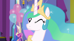 Size: 1920x1080 | Tagged: safe, screencap, princess celestia, pony, celestial advice, g4, my little pony: friendship is magic, female, mare, one eye closed, solo, wink