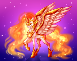 Size: 5000x4000 | Tagged: safe, artist:micky-ann, daybreaker, alicorn, pony, a royal problem, g4, absurd resolution, evil grin, female, grin, helmet, large wings, mare, raised hoof, smiling, solo, spread wings, wings
