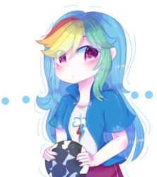 Size: 1357x1530 | Tagged: safe, artist:windymils, rainbow dash, equestria girls, g4, clothes, colored pupils, female, football, multicolored hair, shirt, simple background, solo, white background