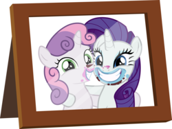Size: 3993x3000 | Tagged: safe, artist:sollace, rarity, sweetie belle, pony, forever filly, g4, .svg available, best sisters, duo, high res, messy eating, picture frame, show accurate, simple background, smiling, transparent background, vector