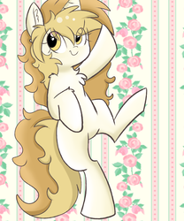 Size: 5000x6000 | Tagged: safe, artist:meowmavi, oc, oc only, oc:mavis, pony, unicorn, abstract background, absurd resolution, bipedal, chest fluff, ear fluff, female, fluffy, mare, raised leg, shoulder fluff, smiling, solo