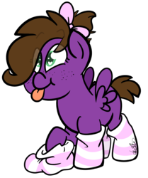 Size: 1897x2269 | Tagged: safe, artist:befishproductions, oc, oc only, oc:befish, pegasus, pony, baby, baby pony, clothes, female, filly, heart eyes, signature, simple background, socks, solo, striped socks, tongue out, transparent background, wingding eyes