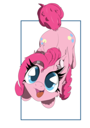 Size: 1414x2000 | Tagged: safe, artist:bigshot232, derpibooru exclusive, pinkie pie, earth pony, pony, g4, both cutie marks, cheek fluff, ear fluff, female, happy, looking up, simple background, smiling, solo