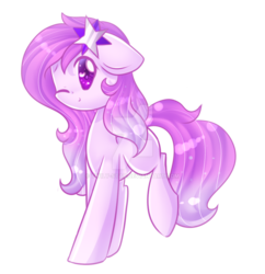 Size: 1024x1056 | Tagged: safe, artist:twily-star, oc, oc only, oc:stardust, earth pony, pony, female, floppy ears, mare, one eye closed, simple background, solo, transparent background, watermark, wink