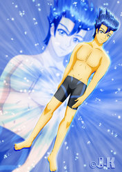 Size: 1600x2263 | Tagged: safe, artist:jotakaanimation, flash sentry, equestria girls, g4, clothes, male, partial nudity, solo, speedo, swimsuit, topless, zoom layer
