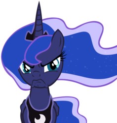 Size: 2839x3000 | Tagged: safe, artist:frownfactory, princess luna, alicorn, pony, a royal problem, g4, angry, female, frown, high res, horn, simple background, solo, transparent background, vector