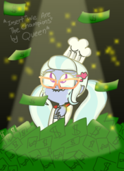 Size: 999x1378 | Tagged: safe, artist:psychodiamondstar, sugarcoat, equestria girls, g4, chef's hat, clothes, crying, female, glasses, hat, money, solo, tears of joy