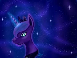 Size: 1600x1200 | Tagged: safe, artist:xenfaerie, princess luna, pony, g4, female, galaxy mane, glowing horn, horn, solo