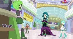 Size: 1279x673 | Tagged: safe, screencap, cherry crash, flash sentry, normal norman, tennis match, equestria girls, equestria girls specials, g4, my little pony equestria girls: mirror magic, background human, giantess, juniper monstar, macro, teletoon