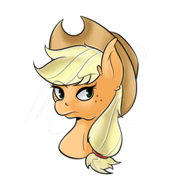 Size: 1226x1226 | Tagged: safe, artist:wulfanite, applejack, earth pony, pony, g4, bust, female, hat, head, simple background, solo, transparent background