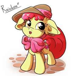 Size: 2480x2480 | Tagged: safe, artist:rainihorn, apple bloom, earth pony, pony, g4, adorabloom, clothes, cute, female, filly, hat, high res, open mouth, simple background, solo, the cmc's cutie marks, white background