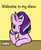 Size: 486x587 | Tagged: artist needed, safe, starlight glimmer, pony, unicorn, g4, 4chan, colored, drawthread, female, frog (hoof), looking at you, simple background, smiling, smirk, smug, solo, table, underhoof