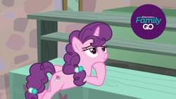 Size: 1258x710 | Tagged: safe, screencap, sugar belle, pony, g4, hard to say anything, bedroom eyes, discovery family logo, female, mare, solo
