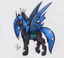 Size: 2737x2508 | Tagged: safe, artist:kimsteinandother, queen chrysalis, changeling, changeling queen, g4, crown, female, high res, jewelry, regalia, solo, traditional art