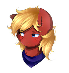 Size: 1906x2000 | Tagged: safe, artist:sweesear, oc, oc only, oc:ruby rhythm, pegasus, pony, blushing, brooding, bust, clothes, looking away, scarf, simple background, solo, white background, ych result