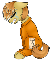 Size: 2650x3000 | Tagged: safe, artist:jessy2015, feather bangs, earth pony, pony, g4, hard to say anything, clothes, crying, eyes closed, floppy ears, high res, male, prison outfit, prisoner, sad, simple background, solo, stallion, transparent background