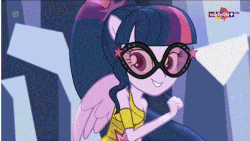 Size: 476x268 | Tagged: safe, screencap, sci-twi, twilight sparkle, dance magic, equestria girls, equestria girls specials, g4, adorkable, animated, armpits, clothes, cute, dance magic (song), dancing, do the sparkle, dork, dress, female, gif, looking at you, off shoulder, ponied up, reversed, sci-twilicorn, solo, spread wings, teletoon, twiabetes, wings