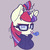 Size: 500x500 | Tagged: safe, artist:kaikoinu, moondancer, pony, unicorn, g4, bust, clothes, cute, dancerbetes, female, frown, glare, glasses, gray background, grumpy, looking at you, mare, messy mane, mouth hold, party horn, simple background, solo, sweater