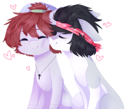 Size: 3456x3000 | Tagged: safe, artist:shiromidorii, oc, oc only, oc:brody, earth pony, pony, bandana, gay, heart, high res, male, nuzzling, simple background, stallion, transparent background