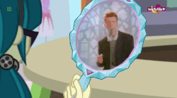 Size: 660x368 | Tagged: safe, edit, edited screencap, screencap, juniper montage, equestria girls, equestria girls specials, g4, my little pony equestria girls: mirror magic, animated, female, gif, irl, male, mirror, never gonna give you up, photo, rick astley, rickroll, teletoon
