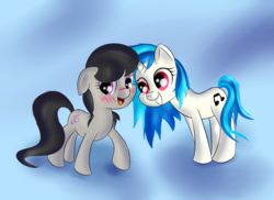 Size: 2200x1600 | Tagged: safe, artist:brok-enwings, dj pon-3, octavia melody, vinyl scratch, earth pony, pony, unicorn, g4, blushing, cute, duo, duo female, female, lesbian, mare, ship:scratchtavia, shipping, tavibetes, vinylbetes