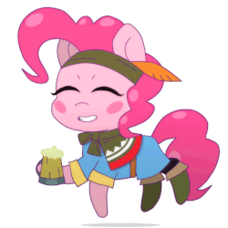 Size: 500x500 | Tagged: safe, artist:omegaozone, pinkie pie, earth pony, pony, g4, animated, bard, clothes, cute, dancing, diapinkes, drunk, eyes closed, fantasy class, female, final fantasy, final fantasy iii, frame by frame, gif, loop, mare, perfect loop, roleponies, simple background, solo, transparent background, youtube link