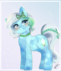 Size: 4688x5469 | Tagged: safe, artist:mrscurlystyles, oc, oc only, oc:azur lachrimae, crystal pony, pony, absurd resolution, blushing, bow, choker, commission, female, hair bow, mare, smiling, solo