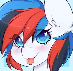 Size: 904x884 | Tagged: safe, artist:teranen, oc, oc only, oc:retro city, pony, blushing, bust, colored pupils, eye clipping through hair, heart eyes, solo, tongue out, wingding eyes
