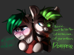 Size: 1491x1111 | Tagged: safe, artist:swoopypoolin, oc, oc only, pony, antisepticeye, crying, duo, jacksepticeye, male, ponified, simple background, stallion, youtuber