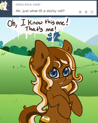 Size: 400x500 | Tagged: safe, artist:spottyfreak, oc, oc only, oc:sticky roll, earth pony, pony, ask, solo, tumblr