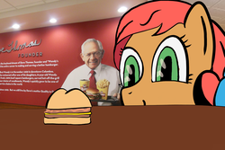 Size: 1920x1280 | Tagged: safe, artist:meme mare, pony, burger, dave thomas, double stack, food, hamburger, meme, solo, wendy's