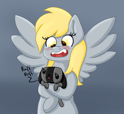 Size: 1269x1173 | Tagged: safe, artist:wizardski, derpy hooves, dog, pegasus, pony, g4, duo, duo female, female, mare, nintendo, nintendo switch, switch dog