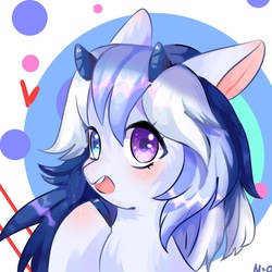 Size: 1377x1377 | Tagged: safe, artist:nitrogenowo, oc, oc only, pony, colored pupils, commission, female, heterochromia, horn, mare, open mouth, raised hoof, solo