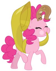 Size: 2281x2869 | Tagged: safe, artist:befishproductions, pinkie pie, pony, squirrel, g4, eyes closed, female, high res, musical instrument, ponk, signature, simple background, solo, transparent background, tuba, walking