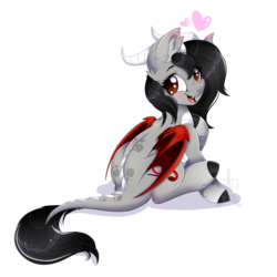Size: 1024x1024 | Tagged: safe, artist:pvrii, oc, oc only, oc:scarlet spectrum, dracony, dragon, hybrid, pony, art trade, female, mare, open mouth, simple background, sitting, solo, transparent background